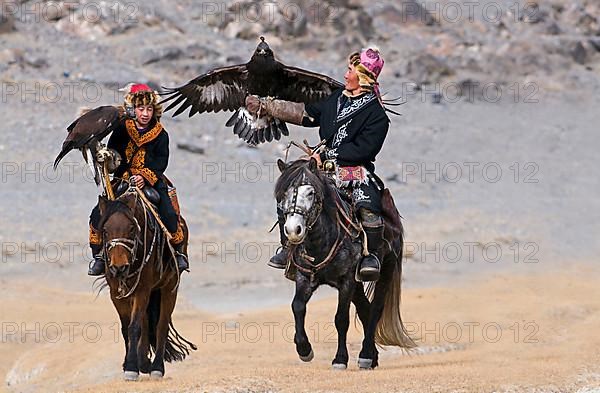 Kazakh hunters on horseback