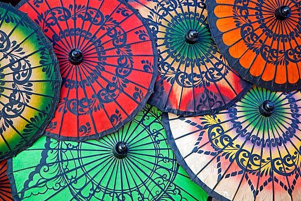 Asian colourful opened oil paper parasols