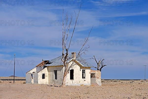 Dilapidated railway station building of Garub