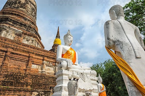 Buddha statues in front of the stupa at Wat Yai Chai Mongkhon