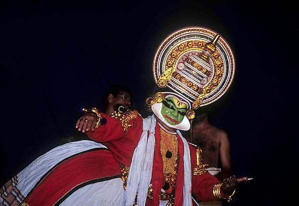 Noble or green character in Kathakali at Kerala Kalamandalam