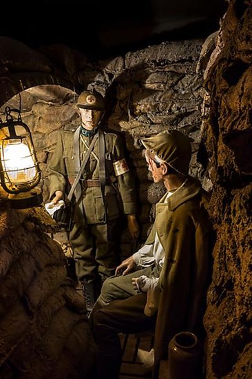 Diorama of the Belgian First Aid Post in the First World War Trench in the Memorial Museum Passchendaele 1917 in Zonnebeke