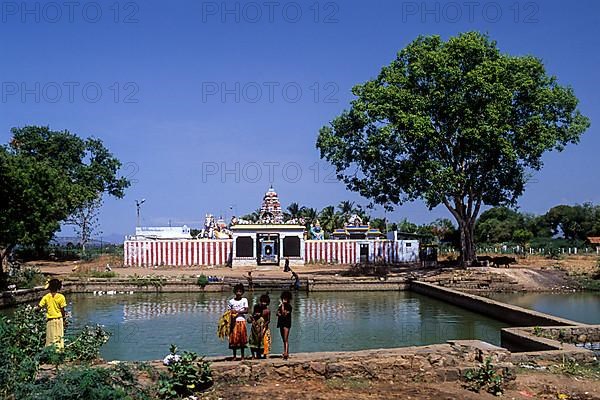 Ayyanar tempe with a tank and a Peepal tree
