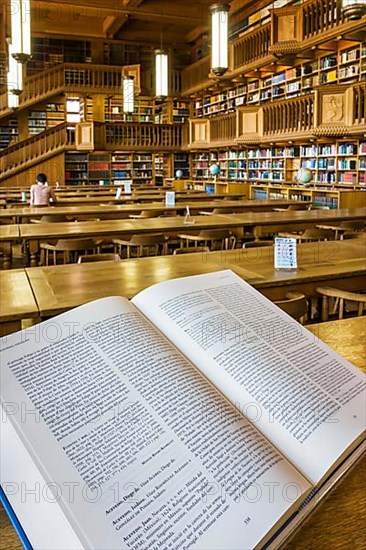 Interior with large bookshelves with book collections in the University Library of Leuven