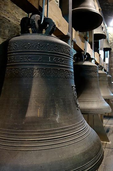 Old carillon bells in the Museum in the Bell Tower in Ghent