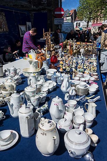 Porcelain tableware at the flea market on St. Jacobs Square in Ghent