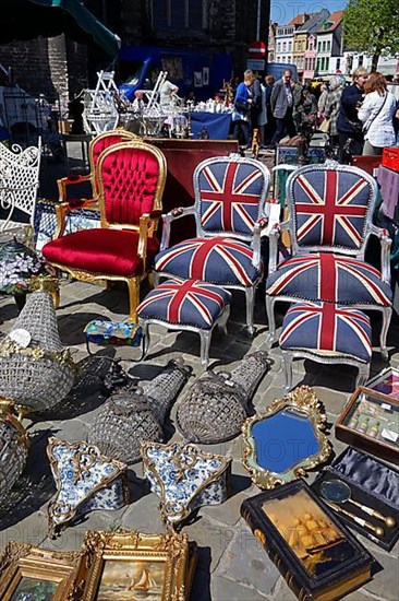 Antiques at the flea market on St. Jacobs Square in Ghent