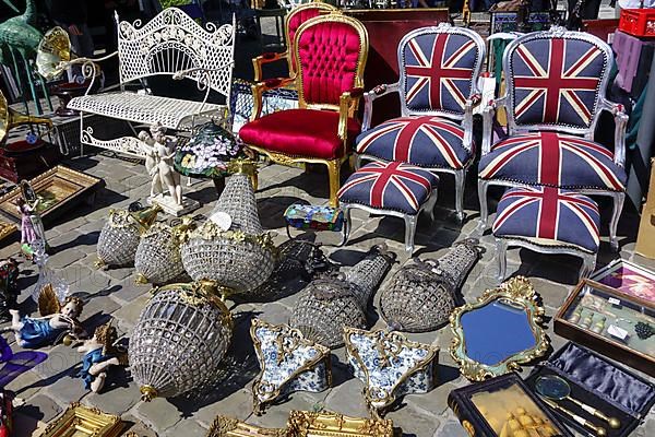 Antiques at the flea market on St. Jacobs Square in Ghent