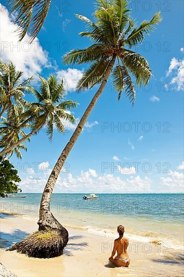 Woman under coconut palm