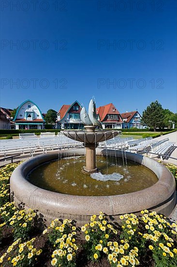 Fountains and benches in the spa gardens of the seaside resort of Boltenhagen