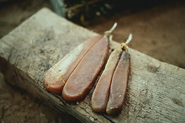 Dried and salted fish roe in a traditional tent