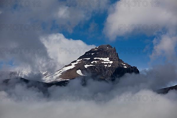 Mount Bakkafjall peeping out of the clouds