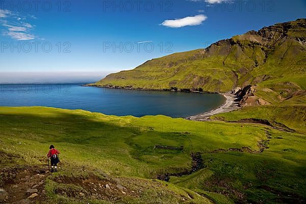 View of Brunavik Bay with hiker