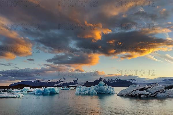 Icebergs at sunset