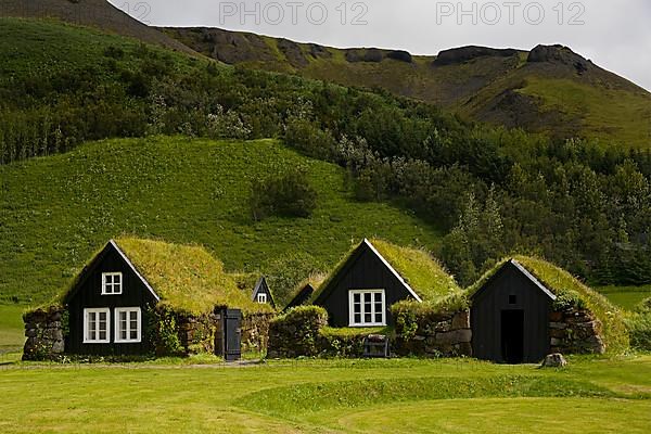 Historic farm with sod buildings at Skogasafn Museum