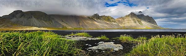 Mount Vestrahorn with the black lava beach Kirkjusandur