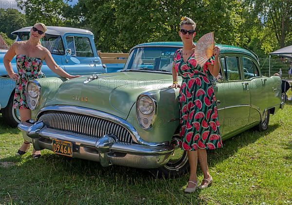 American vintage Buick with two woman