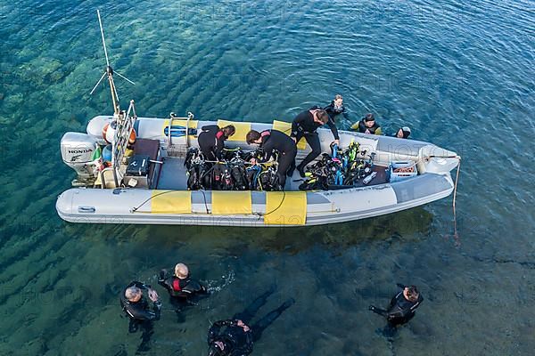 Aerial view of the dinghy for scuba divers