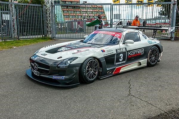 Mercedes SLS AMG GT3 racing car on the racetrack