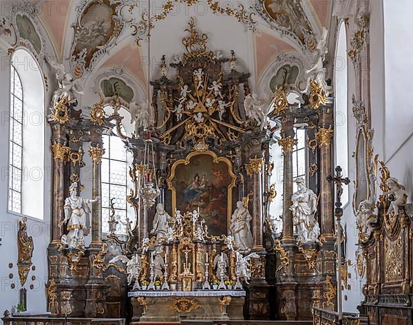 High altar in the rococo church of St. Ulrich in Seeg
