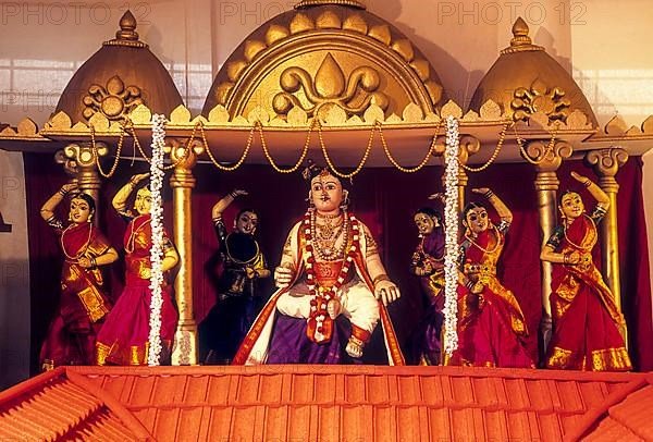 Doll display of kolu during the Navratri festival in Tamil Nadu