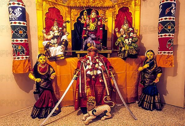 Doll display of kolu during the Navratri festival in Tamil Nadu