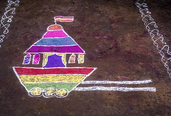 Kolam Rangoli of temple chariot