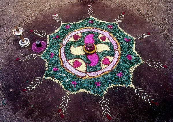 Floral decoration during Onam festival