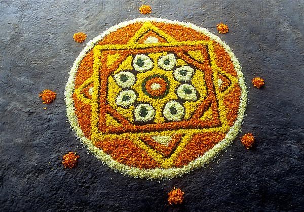 Floral decoration during Onam festival