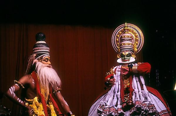 Pacha Green and white beard virtuous characters in Kerala Kalamandalam Koothambalam temple theatre Cheruthuruthy near Soranur