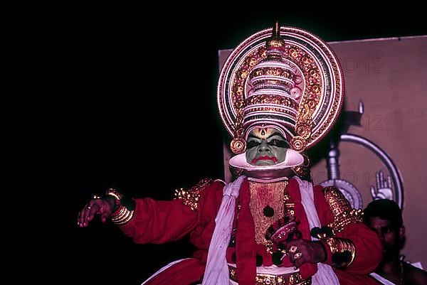 Kathakali Bhima Pacha Green character in Kerala Kalamandalam Koothambalam temple theatre Cheruthuruthy near Soranur