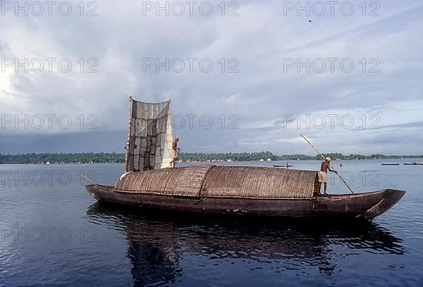 A dhow cargo boat in Kollam Quillon backwaters
