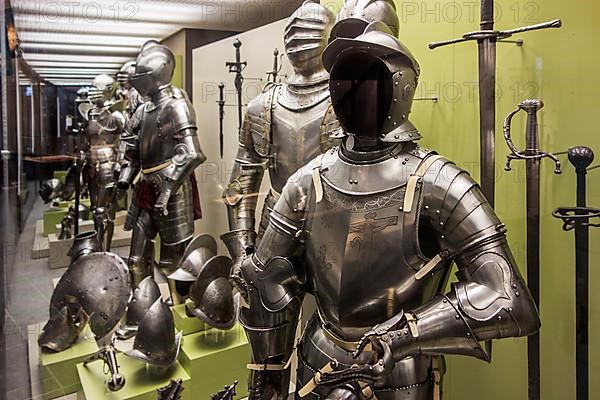 Collection of medieval armour and weapons at the Royal Museum of the Army and Military History in Brussels