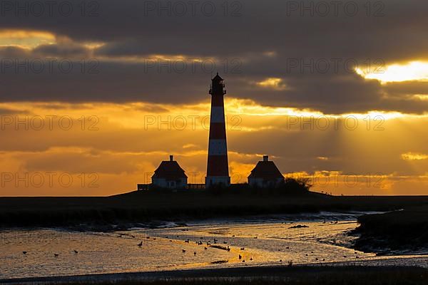 Westerheversand Lighthouse at sunset in Westerhever