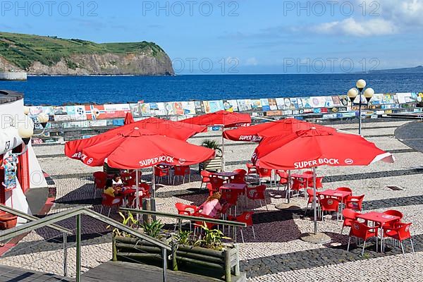 Snack bar and painted wall at the harbour