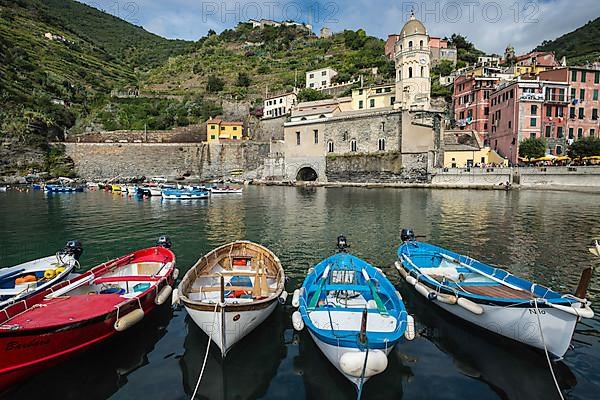 Vernazza beach with view of the church of Santa Margherita d'Antiochia