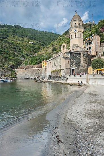 Vernazza beach with view of the church of Santa Margherita d'Antiochia