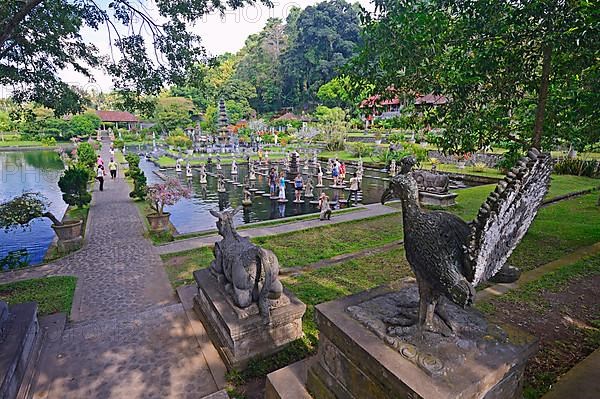 Water features and water basins in the Tirta Gangga water temple