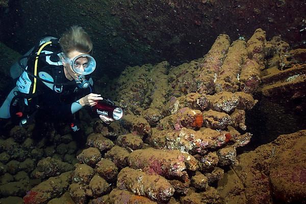 Divers and shells in wreck Umbria