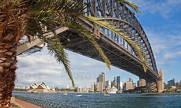 Sydney Harbour Bridge and view of the Sydney Opera House and the skyscrapers of the Central Business District