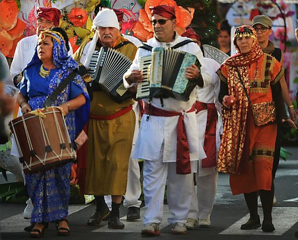 Los Llanos: Multicoloured people of all ages praise the carnival procession. La Palma