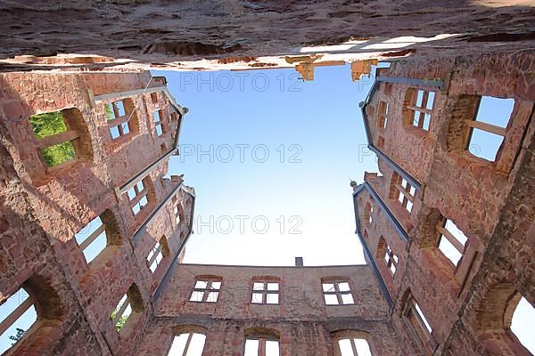 Walls in the interior view of the Jadgschloss in the monastery Hirsau built 11th century with view upwards in Calw