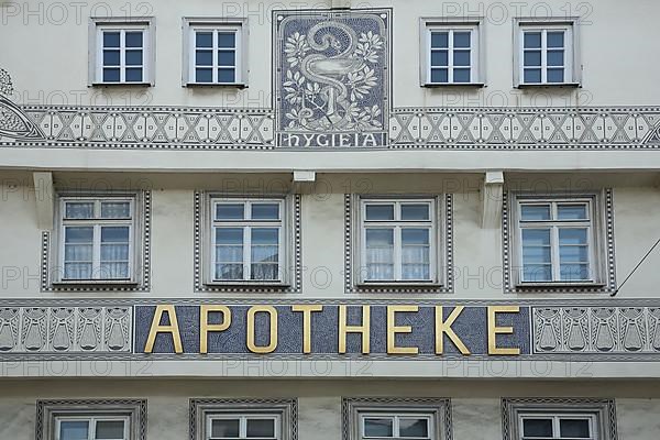 Detail of the house wall of Schmidsche Apotheke built in the 18th century with decoration