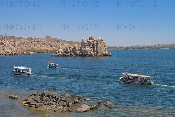 Tourist excursion boats off Philae Island