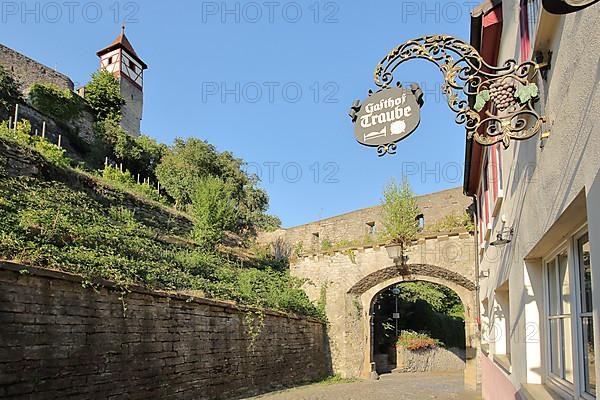 Lower Gate and Nuremberg Tower as parts of the historic town fortifications in Bad Wimpfen