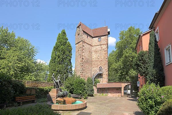 Powder tower as landmark and fishing fountain in Eberbach