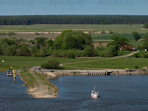 The Elbe ferry from Bitter to Hitzacker crosses the Elbe from the Bitter jetty in the Elbe River Landscape UNESCO Biosphere Reserve