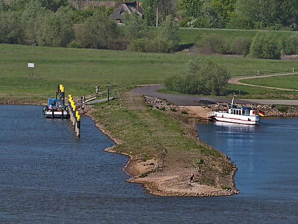 The Elbe ferry from Bitter to Hitzacker at the Bitter pier in the Elbe River Landscape UNESCO Biosphere Reserve