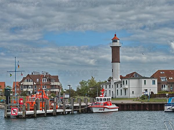 The lighthouse Phare de Saint-Mathieu with the chapel Notre Dame de Grace of Our Lady of Grace in the department of Finistere at the western tip of Brittany