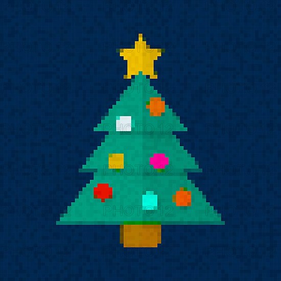 Pixel art Christmas tree vector icon